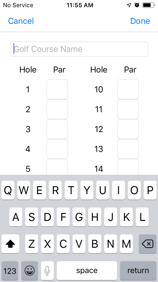 Empty Golf Course Details screenshot from Cruncher Callaway Handicap Calculator App on iPhone