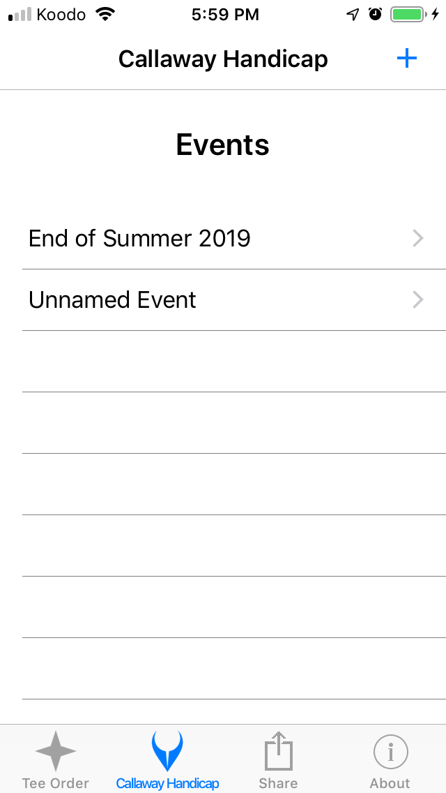 Unnamed Event in List screenshot from Cruncher Callaway Handicap Calculator App on iPhone