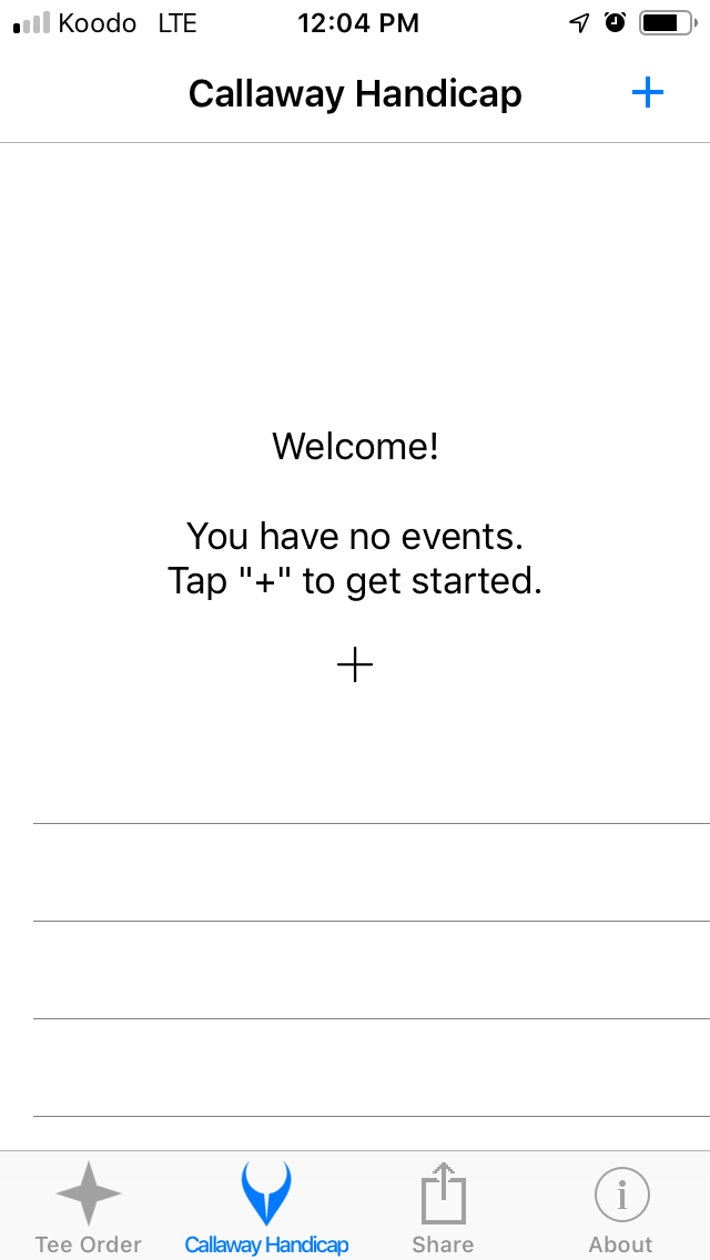 No Events screenshot from Cruncher Callaway Handicap Calculator App on iPhone